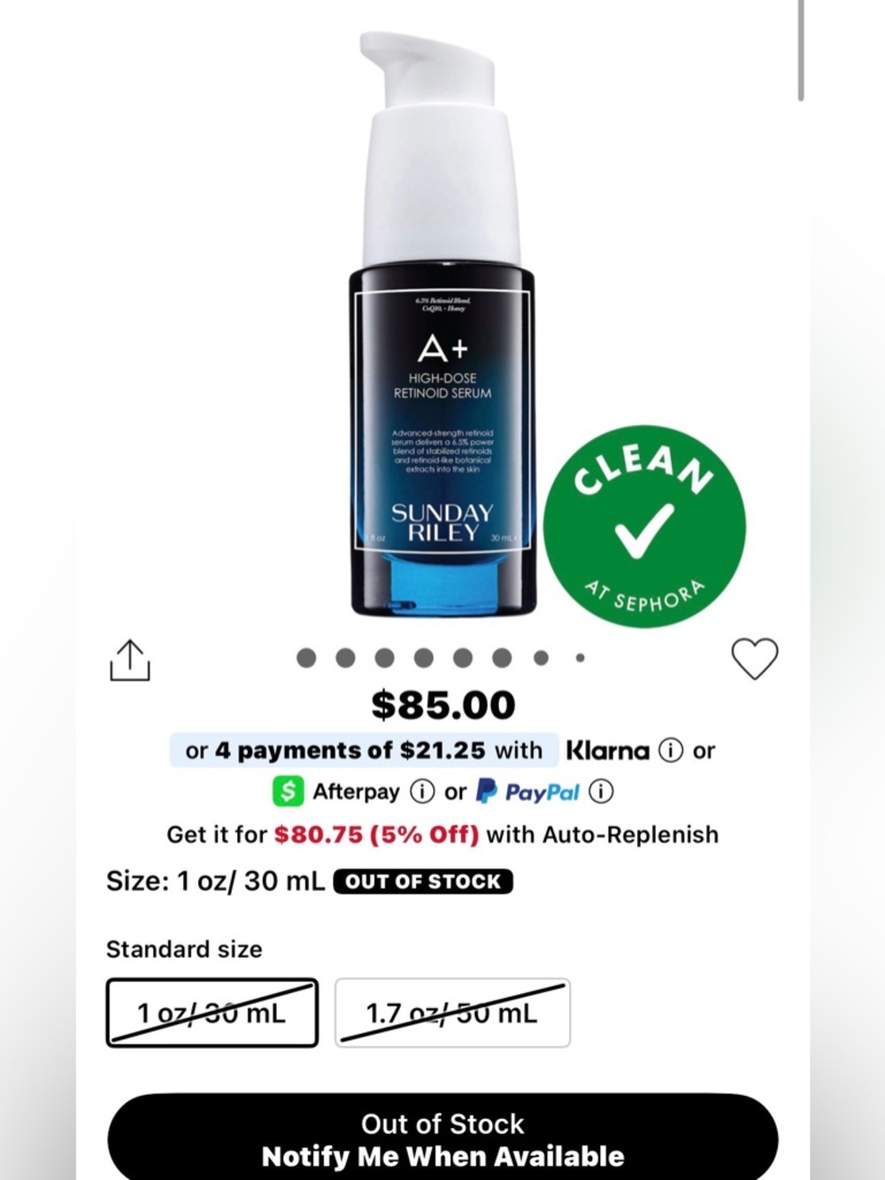 Sunday Riley Mini A+ High-Dose Retinol Serum - Blue & White